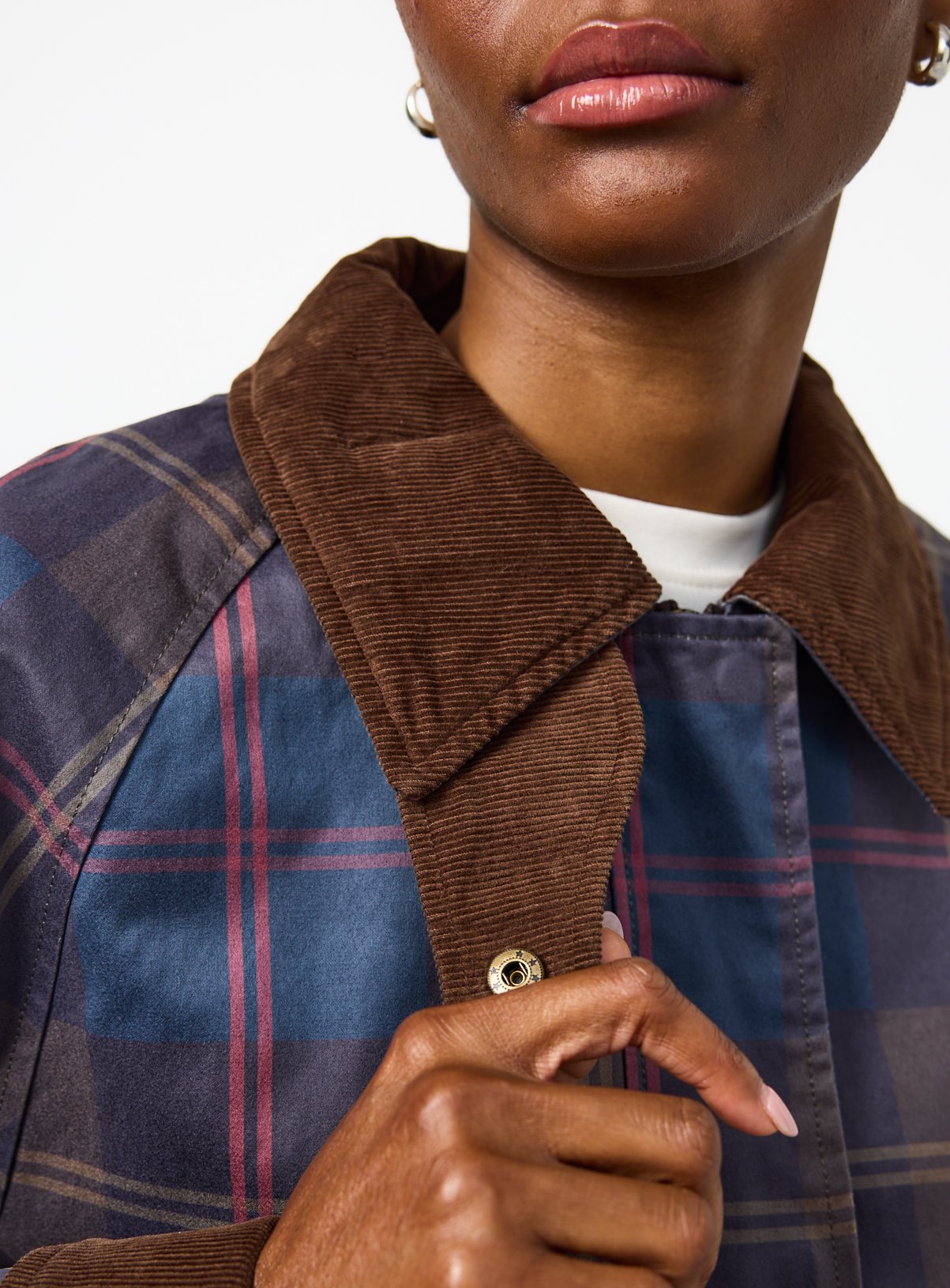 Navy Check Waxy Car Coat XL - Image 3 thumbnail